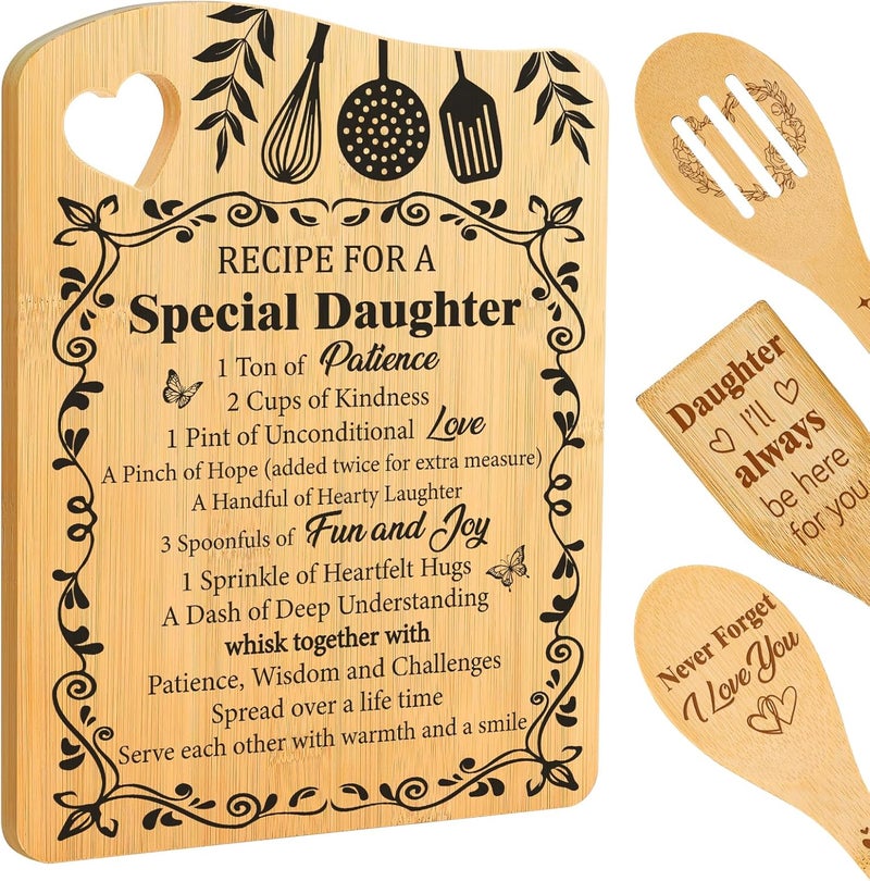 Aremdys Daughter Gifts from Mom Dad, Recipe for a Special Daughter Cutting Board Set Useful Kitchen Gift for Daughter, Valentine Birthday Tanksgiving Gifts for Daughter - Image 1